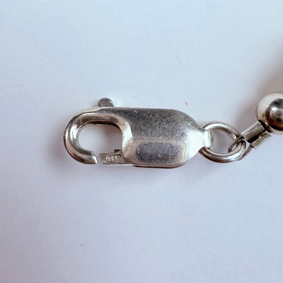 Modernist Textured Tube Ball Bead Link Chain Sterling Silver 925 Bracelet